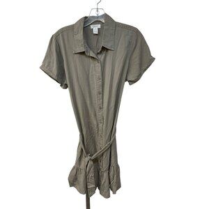 Japna Womens Shift Dress Short Sleeve Tencel Size Medium Army Green